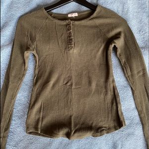 olive green thermal shirt.